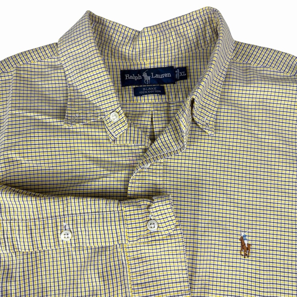 Ralph Lauren Blake Shirt Sz XL Blue Yellow Plaid Button Front Long Sleeve Casual